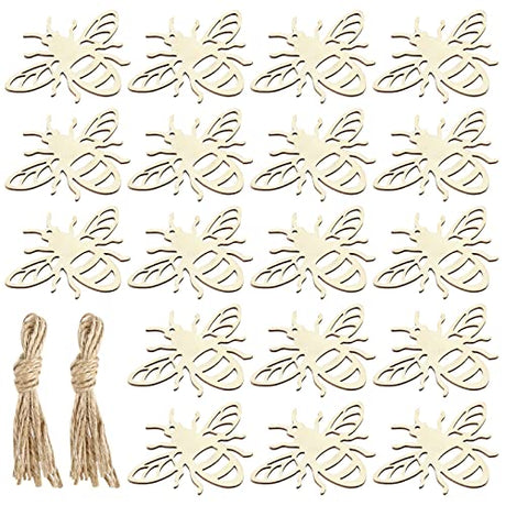 Amosfun 20pcs Bee Wooden Ornaments Unfinished Wood Slices Crafts Predrilled with Hole Spring Easter Bee Festival Party Decorations DIY Painting Amosfun