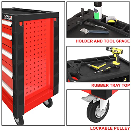 DNA MOTORING 30.5" L x 18" W x 38" H 5-Drawer Lockable Slide Tool Chest Rolling Tool Cart Cabinet (TOOLS-00001) with Keys , Red, Upgrade Package - WoodArtSupply