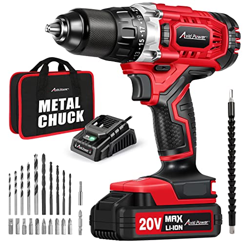 AVID POWER Drill Set Cordless 20V Electric Drill with Battery and Fast Charger, Variable Speed, 23+1 Torque Setting, 23pcs Accessories Drill Kit, - WoodArtSupply