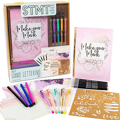 STMT DIY Make Your Mark Hand Lettering Set, Step-by-Step Beginner Modern Calligraphy Hardcover Workbook, Includes Practice Sheets, Stencils, Flexible