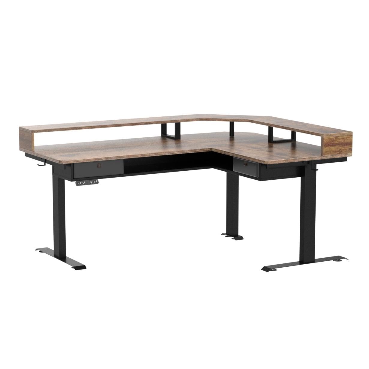 FEZIBO 63" L Shaped Standing Desk with LED Strip, Electric Triple Motor Sit Stand up Corner Desk Height Adjustable with Monitor Stand & Shelves, 2 FEZIBO