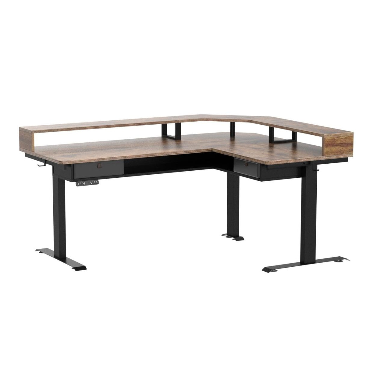 FEZIBO 63" L Shaped Standing Desk with LED Strip, Electric Triple Motor Sit Stand up Corner Desk Height Adjustable with Monitor Stand & Shelves, 2 FEZIBO