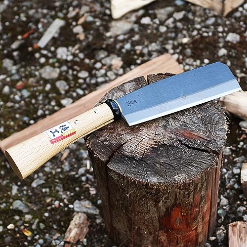 KAKURI Japanese NATA Hatchet Tool 7" [Single Bevel] Made in Japan, Heavy Duty Garden Axe Tool with Wood Handle for Cutting, Shaving, Carving, KAKURI