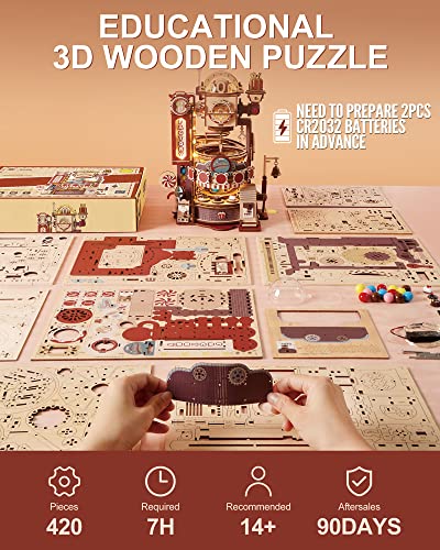 ROKR 3D Wooden Chocolate Factory Puzzle with LED Marble Run for Adults ROKR