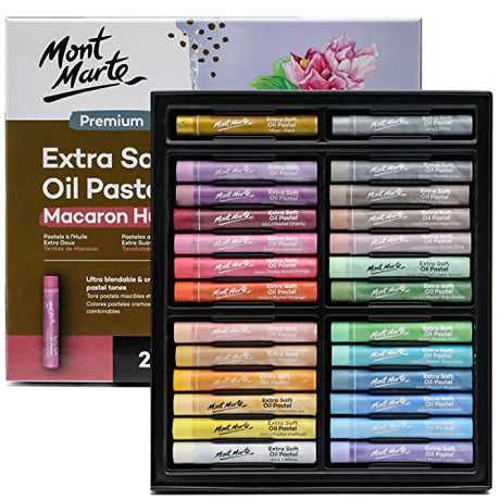 MONT MARTE Extra Soft Oil Pastels Macaron Hues Premium 26pc, Assorted Pastel & Metallic Colors, Vibrant, Buttery, Versatile Art Pastels for Blending, MONT MARTE