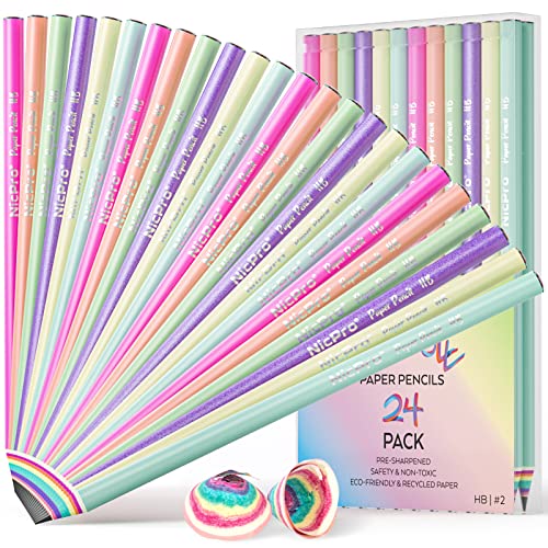 Nicpro 24PCS Rainbow Pencils HB #2, Cute Pastel Pencils Pre-Sharpened Wooden Pencils, Break-Resistant & Eco-friendly Recycled Paper Pencil For Kids - WoodArtSupply