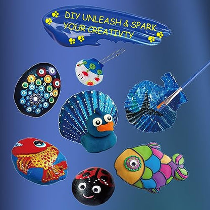 Lymoc Rock Painting Kit,Seashell Painting Kit,50 Pcs Arts and Crafts Activities Kits Gift for Kids Ages 6-12+, with 21 Paints Creative Art Toys for