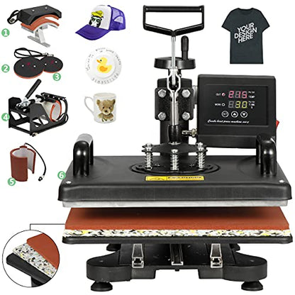 F2C 12" x 15" Heat Press Machine Pro 6 in 1 Swing Away Digital Heat Transfer Sublimation Press Combo for T-Shirt Bag Hat Cap Mug Plate - WoodArtSupply