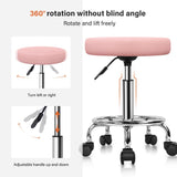 KKTONER PU Leather Round Rolling Stool with Foot Rest Swivel Height Adjustment Spa Drafting Salon Tattoo Work Office Massage Stools Task Chair (Pink) KKTONER