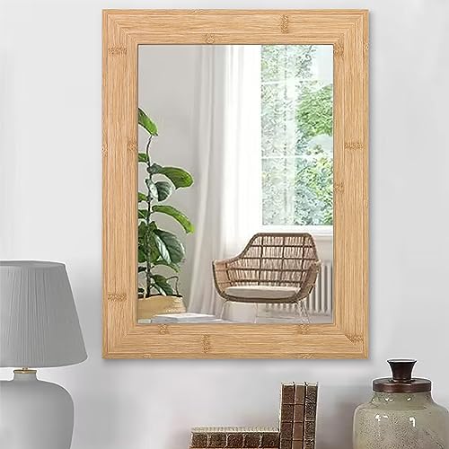 Wall Mounted Rustic Wood Frame Rectangles Mirror Antique Wall Mirror for Farmhouse Vanity Bedroom Bathroom Living Room Entryway Wall Decor Vertical