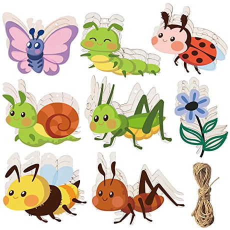 Unfinished Wooden Cutouts 8 Styles Butterfly Bee Sunflowers Spring Wood Slices Hanging Ornaments Blank Wooden Paint Crafts for Kids Painting, DIY Bunhum