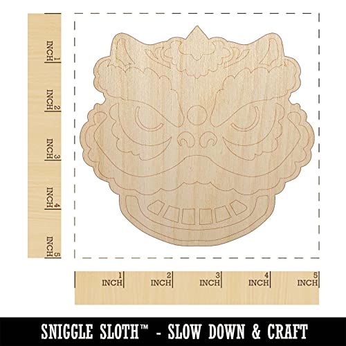 Chinese New Year Lion Dancer Head Unfinished Wood Shape Piece Cutout for DIY Craft Projects - 1/8 Inch Thick - 4.70 Inch Size Sniggle Sloth