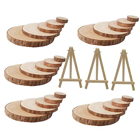 VILLCASE 1 Set Christmas Decoration Wood Chips School Projects Supplies Mini Wood Display Easel Craft Wood Circles Mini Easel Ornament Weddings Table VILLCASE