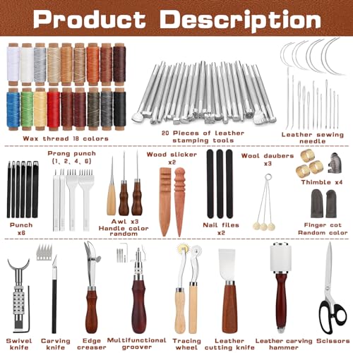 TLKKUE Leather Working Kit Leather Craft Tools with Custom Storage Bag Leather Craft Making Leather Tooling Kit for Beginners Leather Crafting Tools TLKKUE