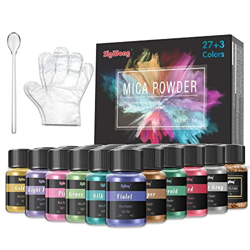 Mica Powder - 30 Pearlescent Epoxy Resin Color Pigments Set- Natural Cosmetic Grade Pigment for Soap Dye, Lip Gloss, Nail Polish, Makeup, Epoxy SigWong