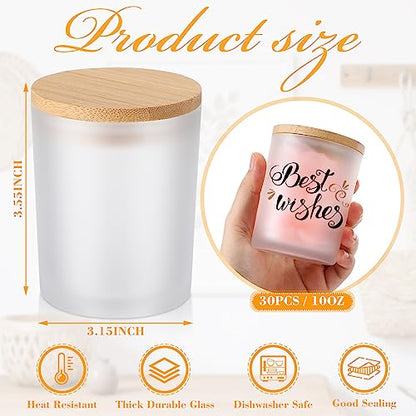 Tanlade 30 Pcs 10 oz Candle Jars for Making Candles Bulk, Sublimation Thick Frosted Empty Candle Glass with Bamboo Lids, Candle Containers Tins for - WoodArtSupply