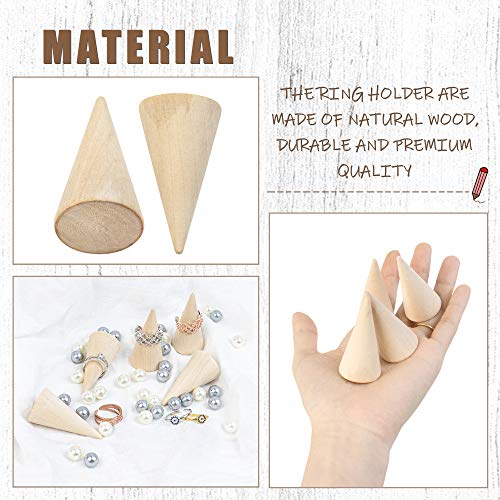 Framendino, 10 Pack Natural Wood Cone Ring Holder Finger Jewelry Display Stand Organizer DIY Craft Wooden Cone (Vertical Shaped)