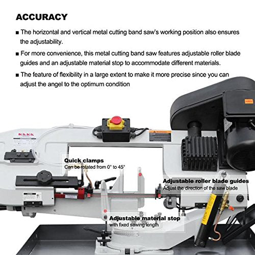KAKA INDUSTRIAL BS-712R, 7"x12" Metal Band Saw, the bow can be swiveled between 45° and 90°Solid Design, Metal Cutting Band Saw, High Precision Metal KAKA INDUSTRIAL