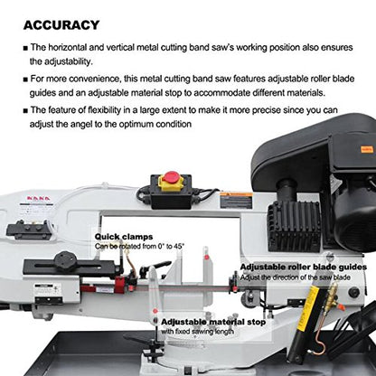 KAKA INDUSTRIAL BS-712R, 7"x12" Metal Band Saw, the bow can be swiveled between 45° and 90°Solid Design, Metal Cutting Band Saw, High Precision Metal