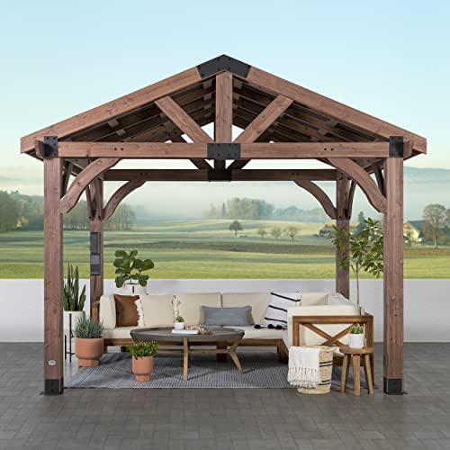 Backyard Discovery Arlington 12x10 All Cedar Gazebo, Walnut, Insulated Steel Roof, Water Resistant, Wind Resistant up to 100 MPH, Withstand 6,391 lbs Backyard Discovery