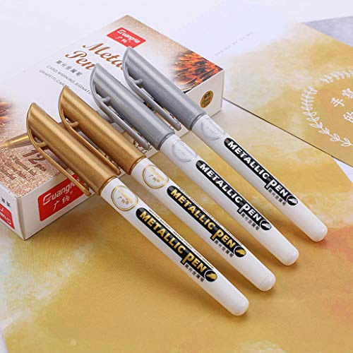 6Pc Gold Silver Epoxy Resin Drawing Pen Gold Leafing Point Pen Marker Acrylic Paint Highlights Metallic Permanent Marker Silicone Molds epoxy resin W-LOVE