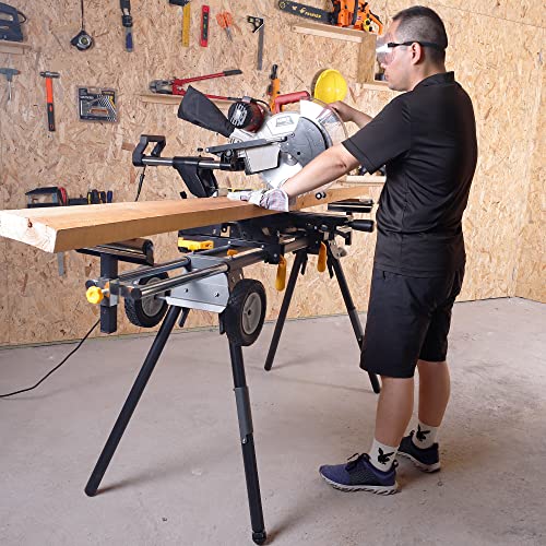 Deluxe Heavy Duty Rolling Miter Saw Stand with 8 in Wheels 330 Lbs Load Capacity Black and Grey Single Pack WK-MS029E-2 WORKESS