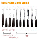 Woodworking 11 PC Carving Chisel Set with Wooden Storage Case - Gouges, Chisels and knifes for Hobbyists and Professional Wood Carving Tool MKC