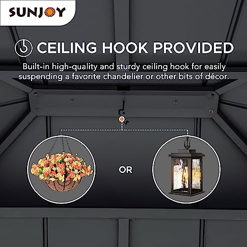 Sunjoy 10 x 12 ft. Wood Gazebo, Outdoor Patio Steel Hardtop Gazebo, Cedar Framed Wooden Gazebo with 2-Tier Metal Roof, Suitable for Patios, Lawn and Sunjoy