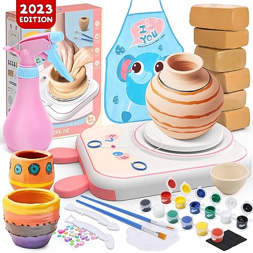 Skirfy Pottery Wheel for Kids-Clay Sculpting Tools & Painting Kit,Kids Christmas Gift,DIY Kits Clay Maker for Beginners with 6 Packs Modeling Skirfy