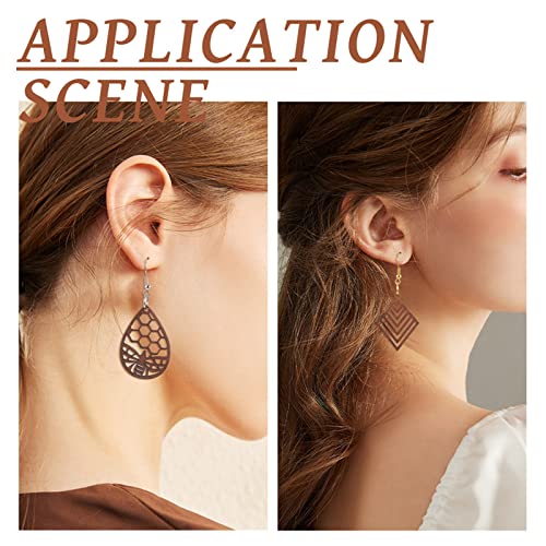 FASHEWELRY 24Pcs Natural Filigree Wood Earring Charms Blank Flat Round Teardrop Oval Walnut Wooden Pendants with 120pcs Earring Hooks Jump Rings for