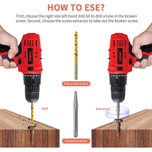 REBRA Screw Extractor and Left-Hand Drill Bit Set, Easy Out Broken Bolt Remover Reverse Cobalt HSS Steel Drill Kit, Ez Out Stripped, Rounded-Off, - WoodArtSupply