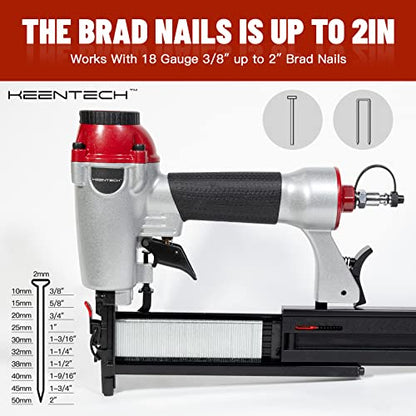 KEENTECH Pneumatic Brad Nailer, 18 GA, 2 in 1 Nail Gun and Crown Stapler Fires 2 Inch Brad Nailes and 1-5/8 Inch Crown Staples, for Carpentry, DIY - WoodArtSupply