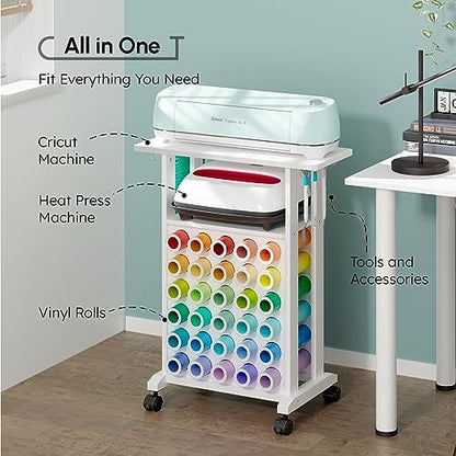 Crafit Organizers and Storage Compatible with Cricut Machines, Rolling Craft Storage Cart with 30 Vinyl Roll Holders, Crafting Table Organization