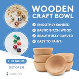 Wooden Craft Bowls Unfinished 2-1/2 inch Set of 25, for Crafts & Sorting, Spice/Nuts/Condiment Bowls, & Artisan Boards, by Woodpeckers Woodpeckers