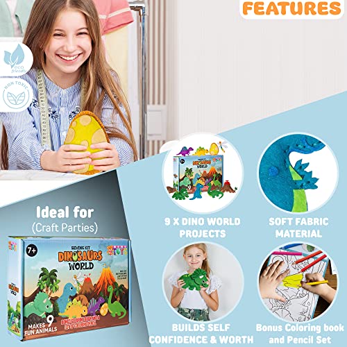 MOMOTOYS Dinosaur Toy Kids Sewing Kits for Kids Ages 8-12 - Beginner Sewing Kit for Kids -Kids Felt Sewing Kit - Sew Spectacular Adorable Animals - MOMOTOYS