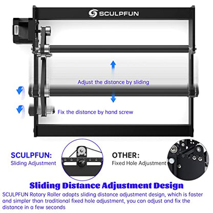 SCULPFUN Laser Rotary Roller, Laser Engraver Y-axis Rotary Module, 360° Laser Rotary Attachment for Engraving Cylindrical Objects Cans, Compatible
