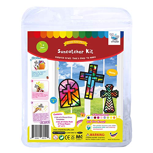 VHALE Suncatchers Craft 3 Sets (9 Cutouts) w Tissue Papers Stained Glass Effect Paper Sun Catcher Kit, Window Art, Classroom Crafts, Creative Art VHALE