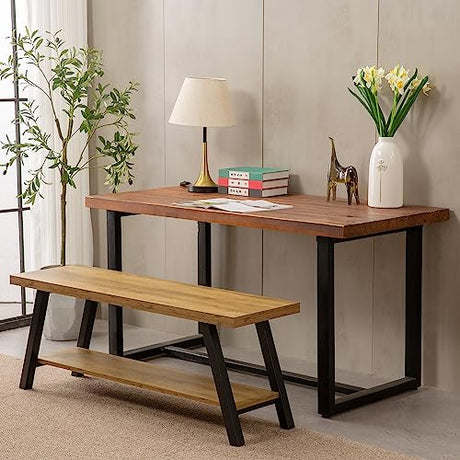 SUNTAGE Entryway Bench, Farmhouse Indoor Entry Way Shoe Benches Seat, Industrial Metal Shoe Storage Bench Organizer for Living Room, Bedroom, Hallway SUNTAGE