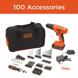 BLACK+DECKER 20V MAX* POWERCONNECT Cordless Drill Kit + 100 pc. Kit (BDC120VA100), Orange BLACK+DECKER