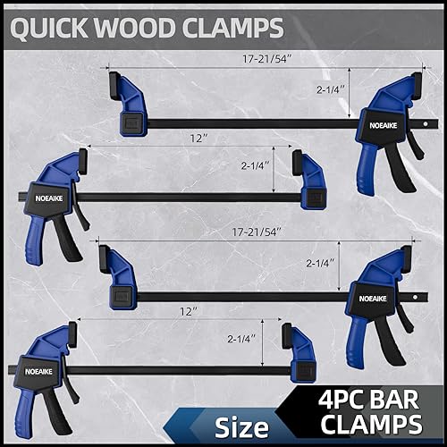Bar Clamps for Woodworking,NOEAIKE 4-Pack Wood Clamps 12 Inch Light Duty One-Handed Woodwoking Clamps,Quick Grip/Spreader Clamps Set 150LBS Load