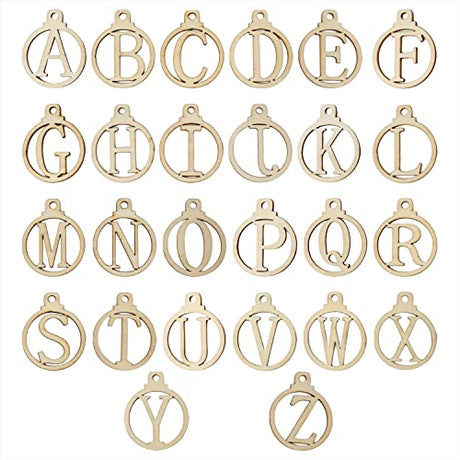 yueton 52PCS A-Z Wooden Letter Ornaments, Unfinished Letter Wood Pieces Alphabet Wood Slices Wood Chips, Wooden Gift Tags, for Birthday, Wedding, yueton