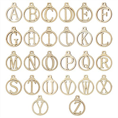 yueton 52PCS A-Z Wooden Letter Ornaments, Unfinished Letter Wood Pieces Alphabet Wood Slices Wood Chips, Wooden Gift Tags, for Birthday, Wedding,