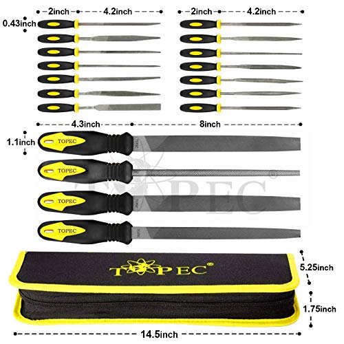 Topec 26Pcs File Set, Round and Flat File Kits are Made of High Carbon-Steel, Ideal Wooden Hand Tool for Woodwork, Metal, Model & Hobby Applications Topec