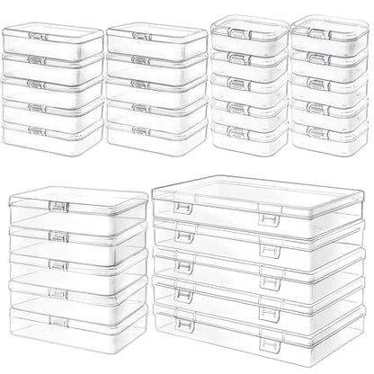 Xanllaxa 30pcs Mixed Sizes Rectangle Mini Plastic Containers,Clear Bead Organizer Storage Boxes,Small Craft Storage Boxes with Hinged Lids for Jewelry