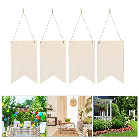 48PCS Unfinished Hanging Wood Sign, Blank Hanging Wooden Slices Banners Unfinished Wood Sign Blank Wood Sign for Pyrography Painting Writing HERCHR