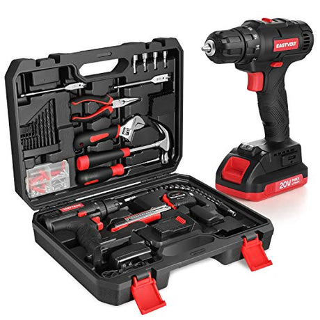 Eastvolt 20V Max Cordless Power Drill Driver Kit & Home Tool Kit, Max 310in.lbs. 18+1 PoisitionTorque Drill For Metal, Wood, Plastics, 168 Pieces Eastvolt