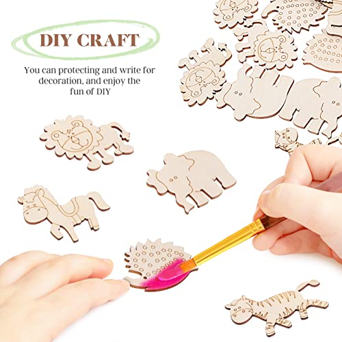 Wooden Craft Shapes 100pcs Wooden Animal Cutouts Unfinished Animal Pieces Mini Wood Animal Embellishments DIY Craft Wild Forest Animal Slices Wood - WoodArtSupply