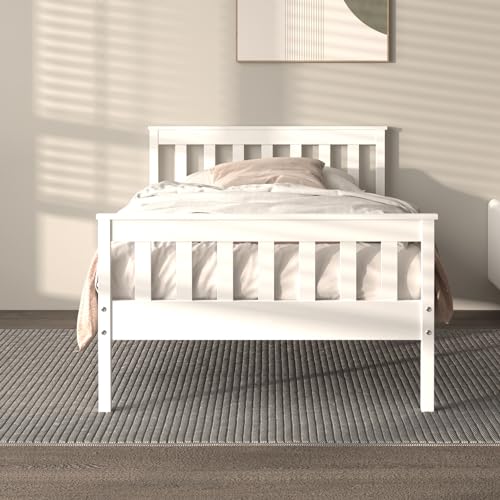 Urban Home Furniture Classic Shaker Style Farmhouse Rustic Solid Pine Platform Bed, Solid Wood Foundation with Wood Slat Support, No Box Spring Urban Home Furniture