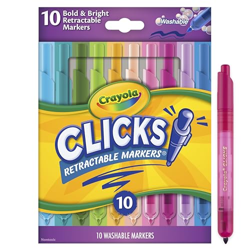Crayola Clicks Retractable Markers (10ct), Washable Markers for Kids, Click Markers, School Supplies for Kids, Gifts, Ages 5+ Crayola