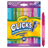 Crayola Clicks Retractable Markers (10ct), Washable Markers for Kids, Click Markers, School Supplies for Kids, Gifts, Ages 5+ Crayola